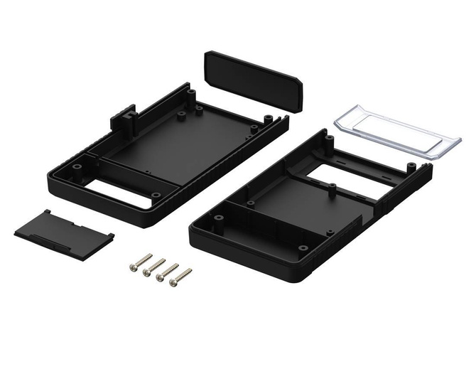 Bopla BOS 756-9005 (34756000) - obudowa ręczna z pojemnikiem na baterie (2 x 9V), panoramicznym otworowaniem na wyświetlacz i bocznym przełącznikiem on-off (157 x 84 x 30 mm)