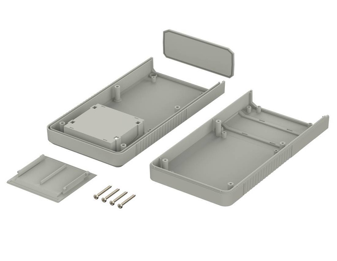 Bopla BOS 802-7038 (34802001) - obudowa ręczna z pojemnikiem na baterie (4 x 1,5V) i wgłębieniem powierzchni pod frezowanie otworu na wyświetlacz (196 x 100 x 40 mm)