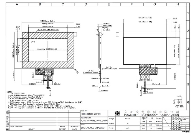 Powertip PH800480T030-ZHR06 5" - wyświetlacz z pełnym kątem widzenia
