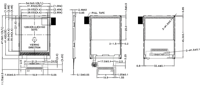 Powertip PH128160T068-LAA06 - wyświetlacz TFT