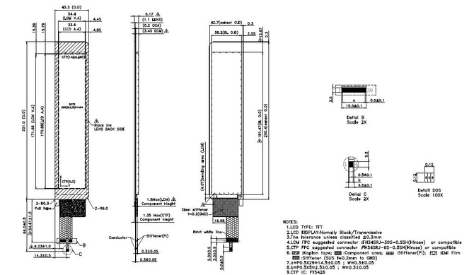 Powertip PH280142T001-ZBR - full viewing angle display