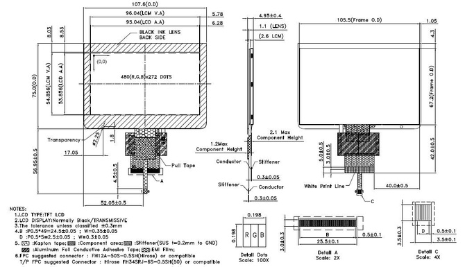 Powertip PH480272T016-ZHR - full viewing angle display