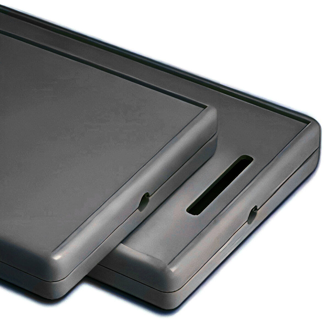 Teko - POCKET CARD series (PC-IR.4) - universal enclosure in dark gray with opening for flat cable and LED (85 x 54 x 10 mm)
