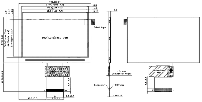 Powertip PH800480T028-ZFA - full viewing angle display