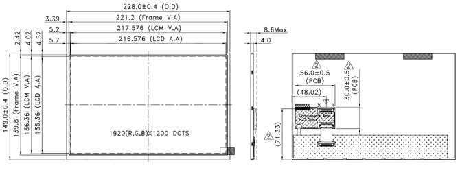 Powertip PH192120T001-ZHA - TFT display