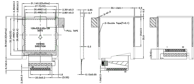 Powertip PH128128T041-LAA07 - TFT display
