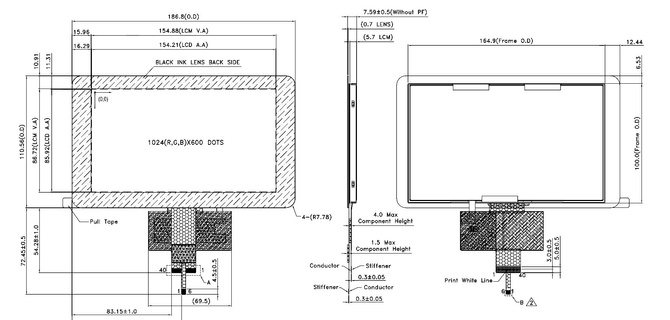 Powertip PH102600T013-ZHC12 - full view angled display