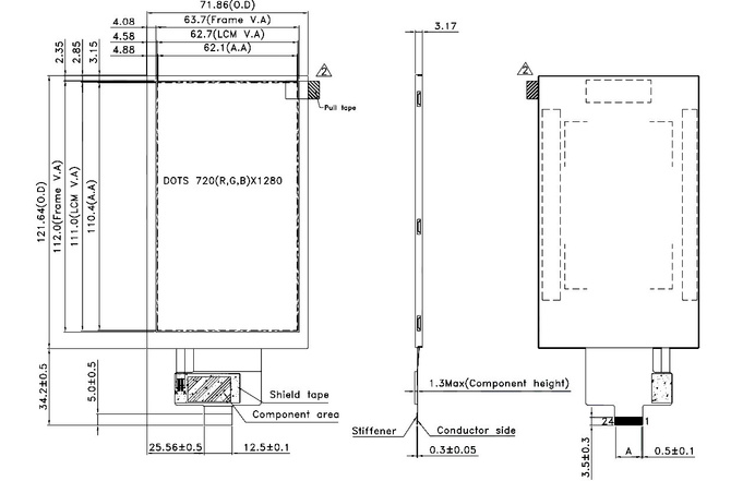 Powertip PH720128T004-ZBA - CTP display