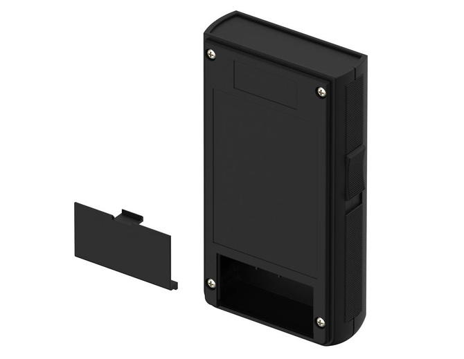 Bopla BOS 705-9005 (34705000) - hand-held enclosure with battery compartment (2 x 9V) , display opening 18 x 48 mm and side-fitted slide for switch (150 x 80 x 30 mm)