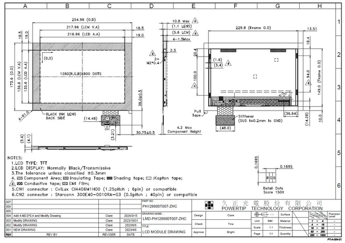 Powertip PH128800T007-ZHC - full viewing angle display
