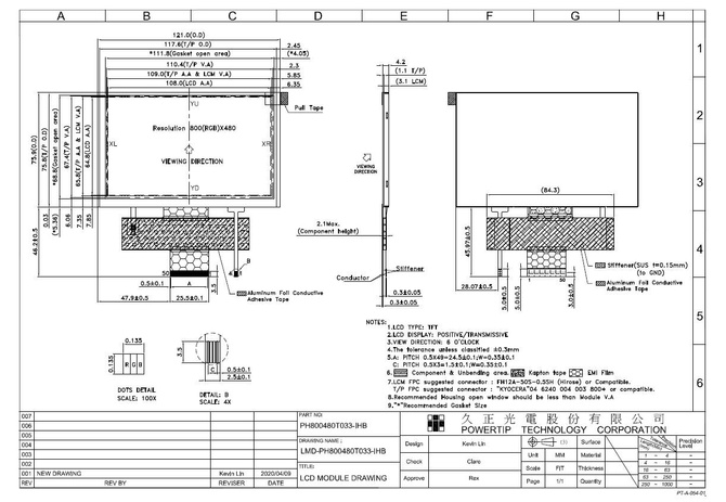 Powertip PH800480T033-IHB - TFT display